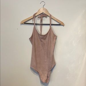 Blush colored suede bodysuit